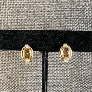 Vintage Avon Micro Taupe Crystal Clip On Earrings